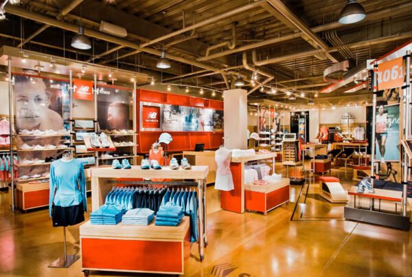 New Balance store interior with product displays and shelving - maintaining millwork tips