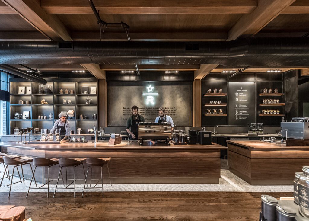 Starbucks Reserve employees working inside restaurant