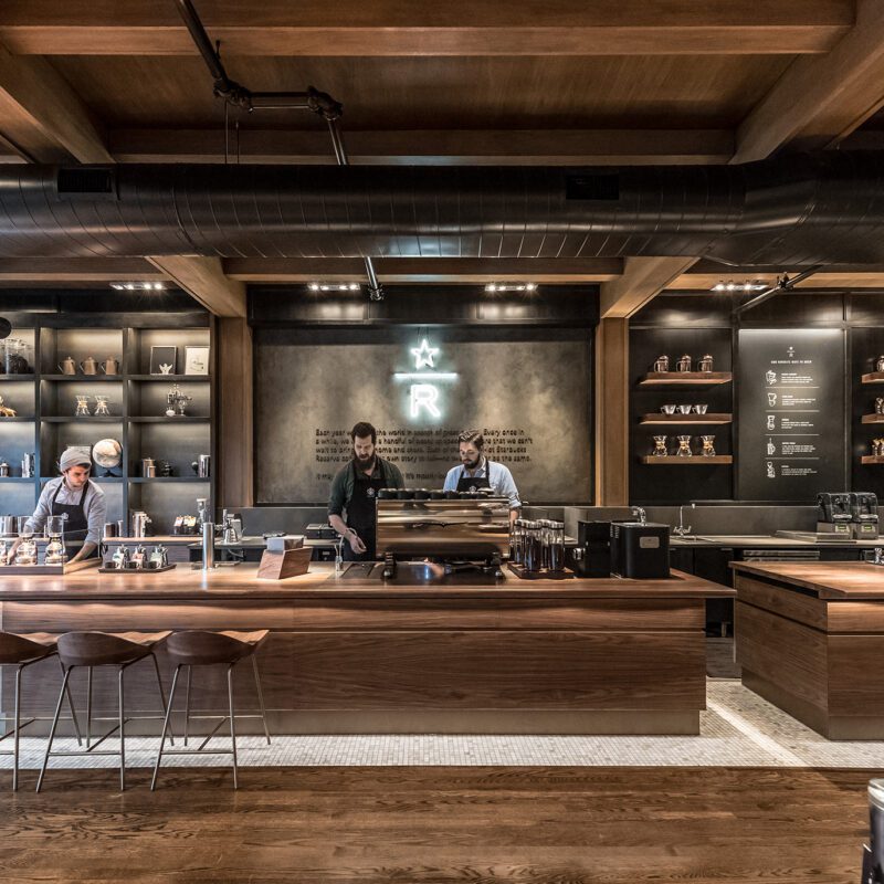 Starbucks Reserve employees working inside restaurant