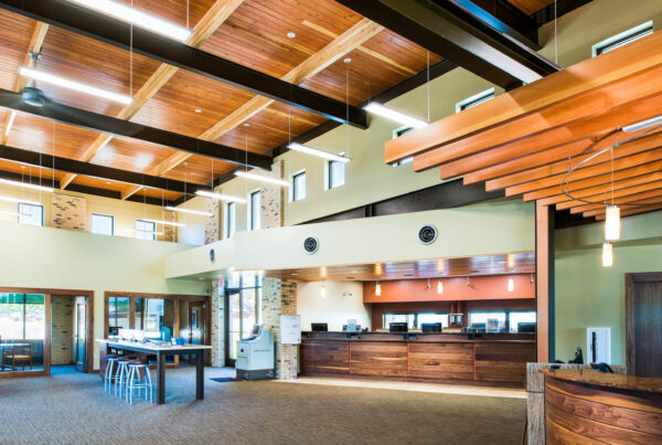 UW Credit Union seating area and bank teller desk